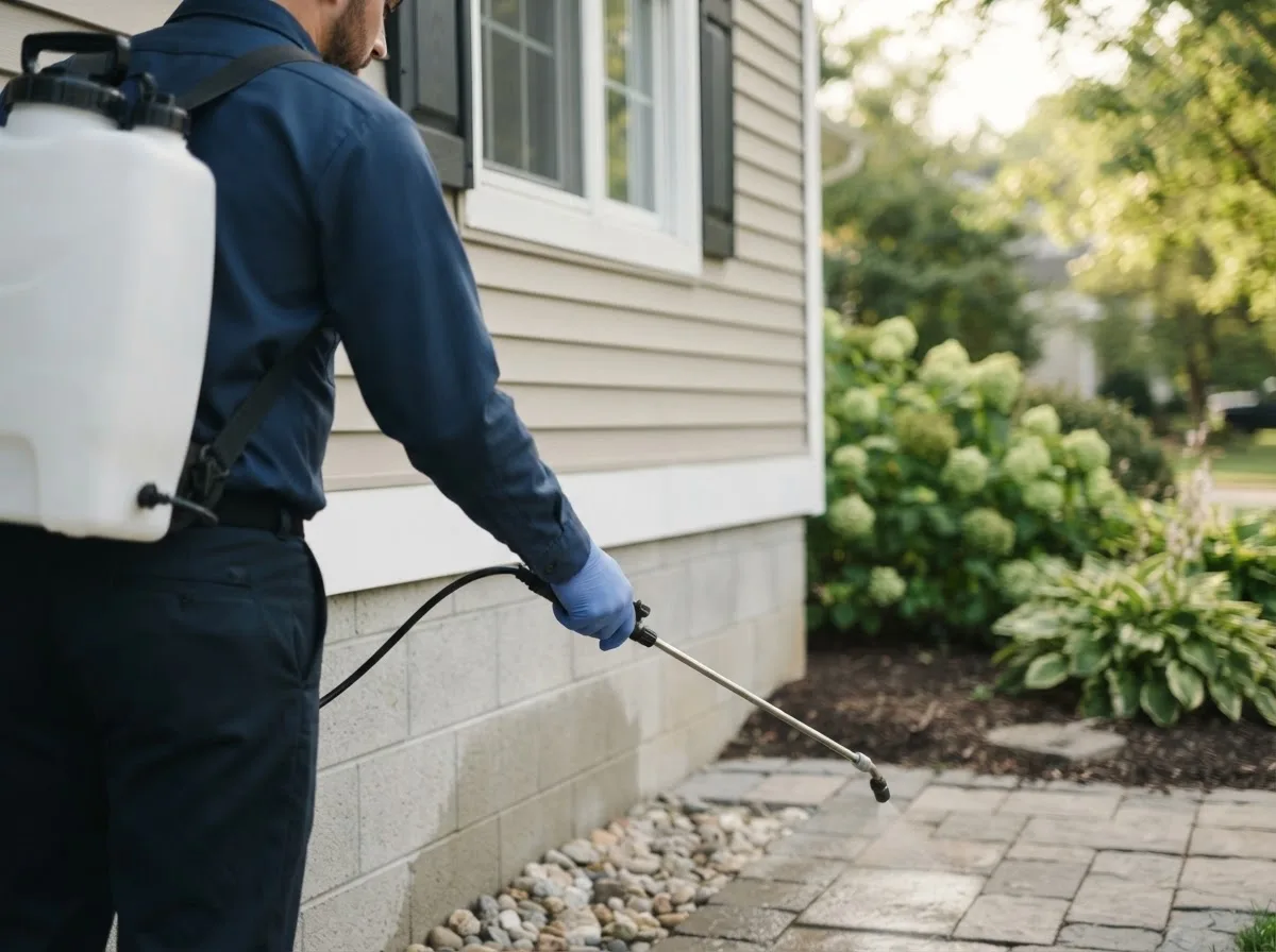 Pest control technician inspecting a home in Collinston, LA